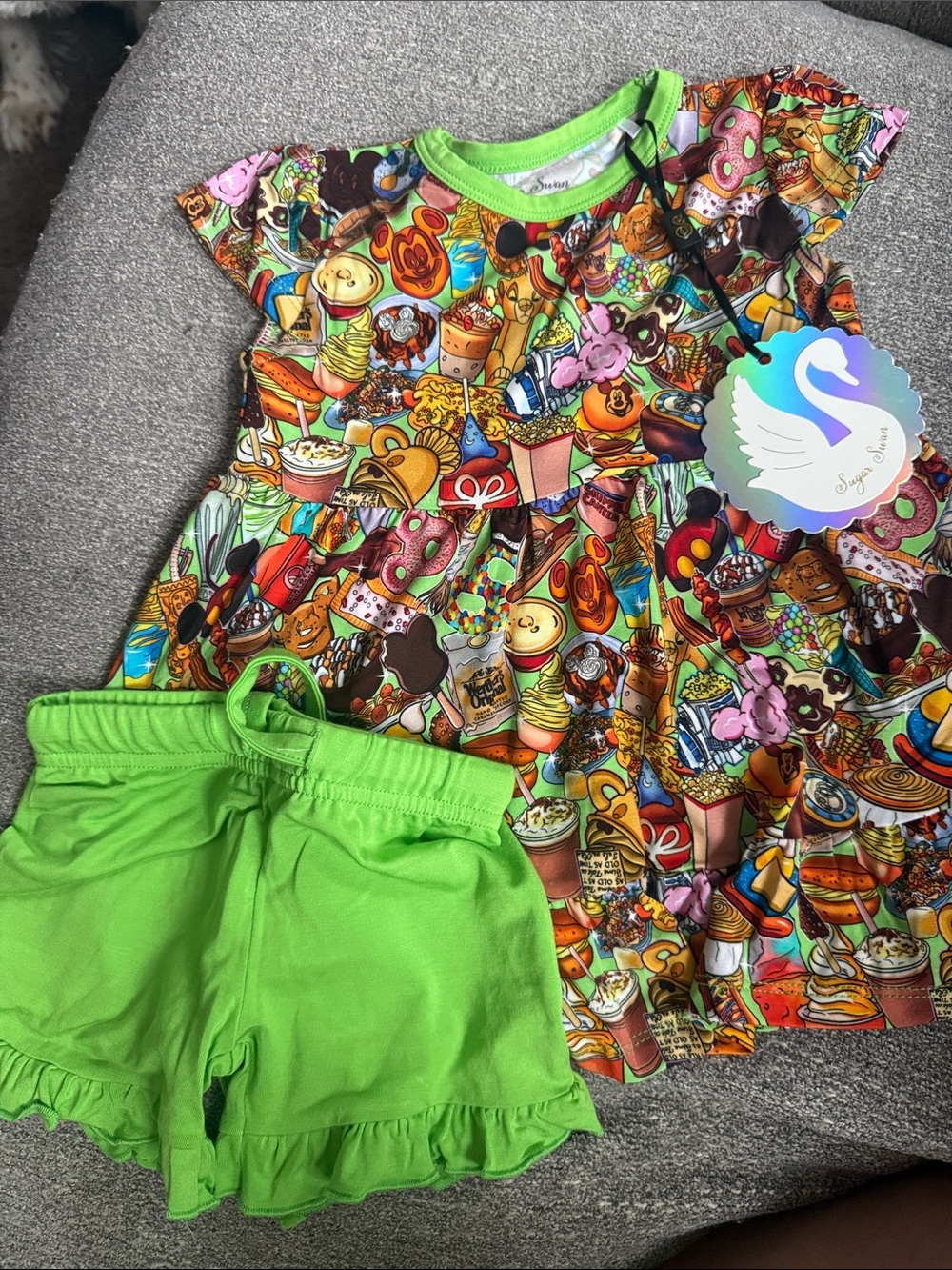 Sugar Swan Green Snack-Print Girls Matching Set